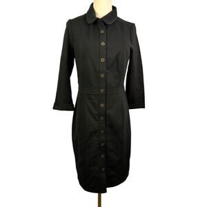 Boden Preppy Flora Long Sleeve Pockets Midi Shirt Dress black size 8